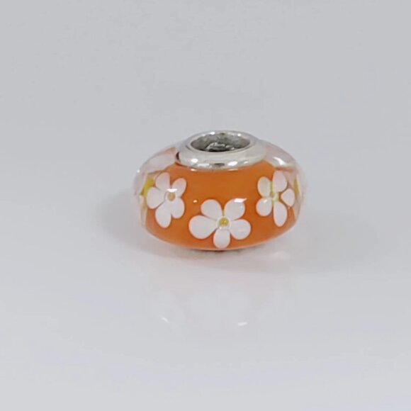 Pandora Tropical Flower Orange Murano Glass Charm Bead S925 ALE with box - Picture 1 of 4